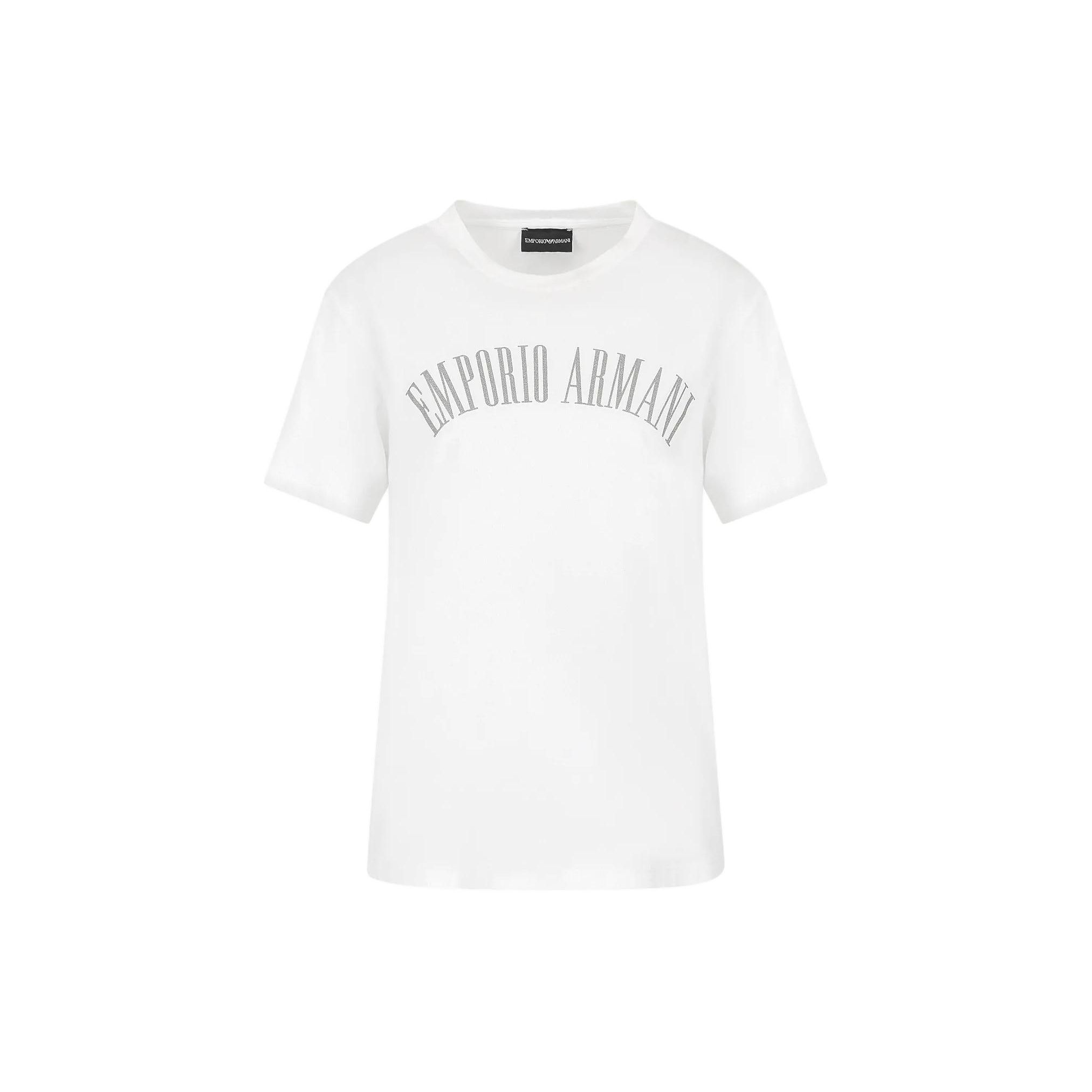 Emporio Armani Logo Letter Print Round Neck Short Sleeve T-Shirt Women t-shirts White 3D2T7S-2JIDZ-10100 M