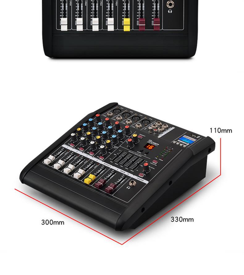 All-in-One 4/6 Channel Professional Mixer Amplifier with High Power, Reverb, and Equalizer for Stage and Wedding Performances