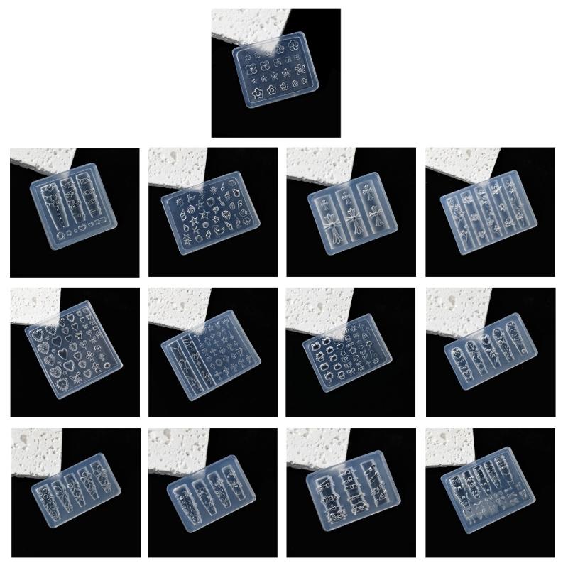 13Pcs 3D Relief Nail Art Molds With Jades Patterns Highly Transparency Silicone For Professional Nail Design And DIY