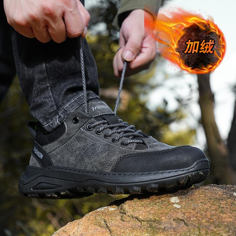 Winter Fur Warm Men's Hiking Work Shoes Anti-Skid Wear-resistant Hunting Tactical Sneakers Women Trekking Mountain Shoes