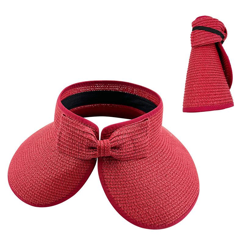 New Women Summer Visors Hat Foldable Wide Large Brim Bowknot Empty Top Straw Hats  chapeau femme Beach UV Protection Caps