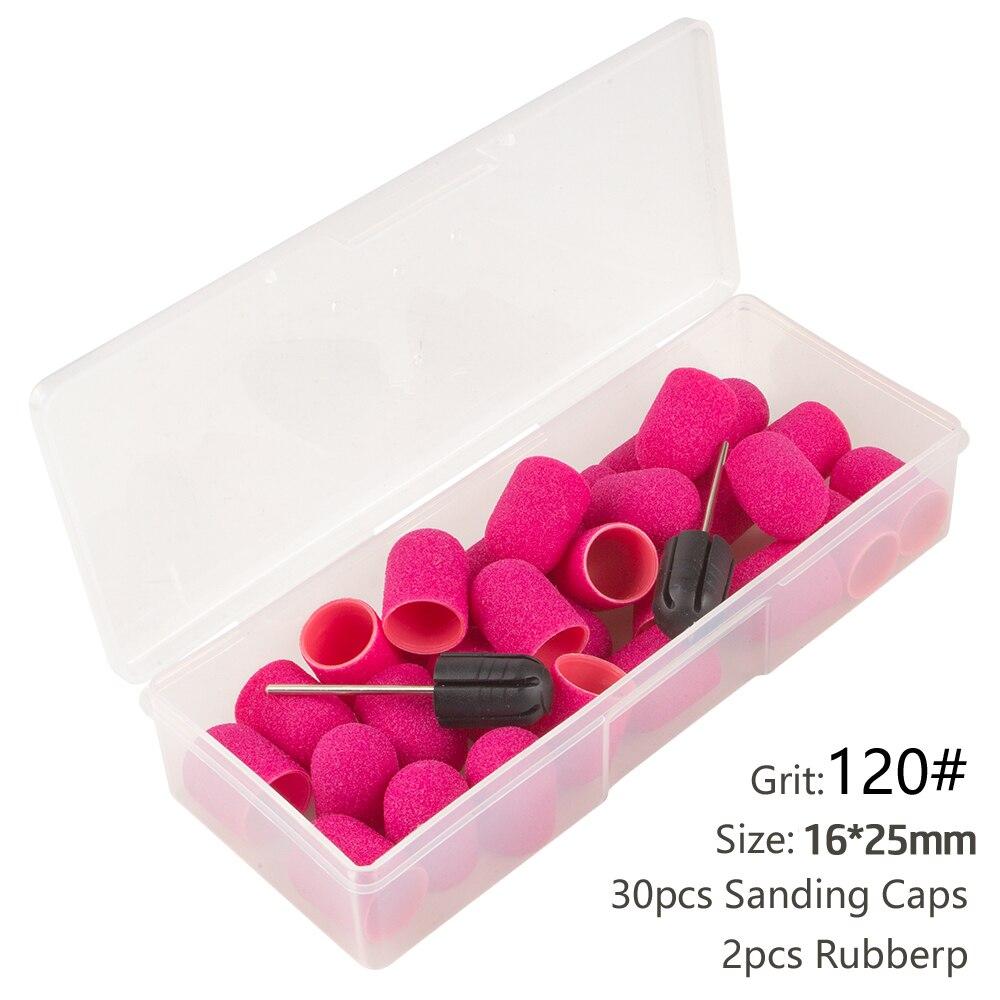 30pcs Nail Art Sanding Caps with Storage Box 2pcs Rubbers Nail Sand Bands Bit Pedicure Foot Care Cuticle Dead Skin Removing