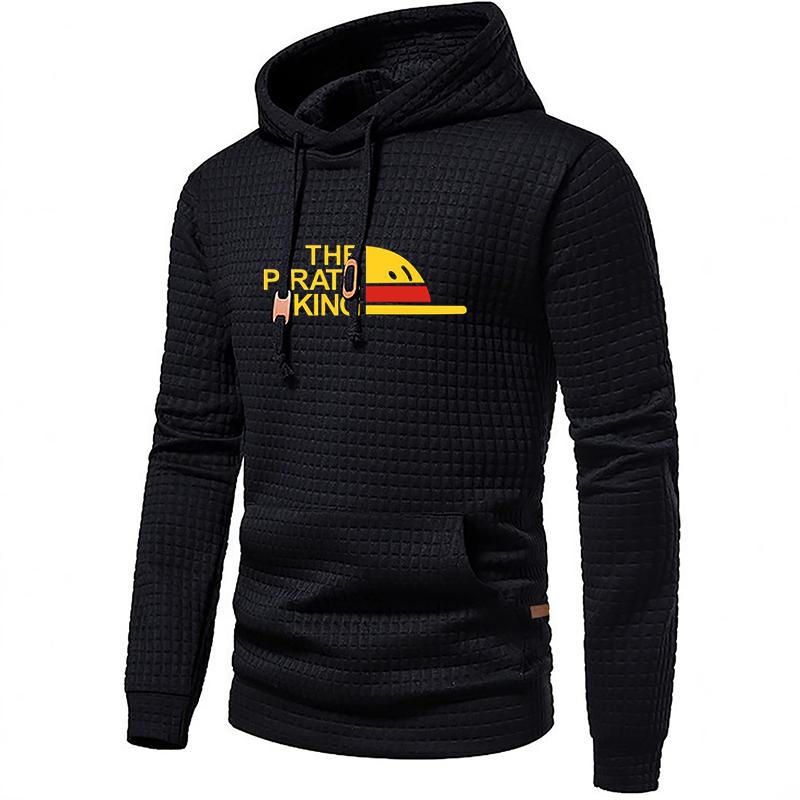 Spring  Autumn Men s Hoodie Waffle Long Sleeve Sweatshirt Print Casual Pullover Outdoor Sportswear Male Clothing S чёрный