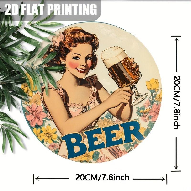 Retro Girl Tin Metal Logo Round Painting for Bar Restaurant