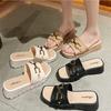 Summer High-heeled Cool Slippers for Women Fashionable Thick Soled Flat Drag Home Anti Slip Simple Gold Buckle