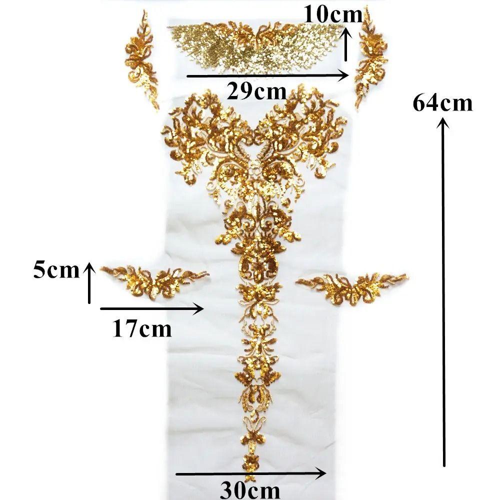 Appliques Large Flowers Gold Sequined Appliques Mesh Epaulette DIY Embroidery Lace Appliques Sequin Patches