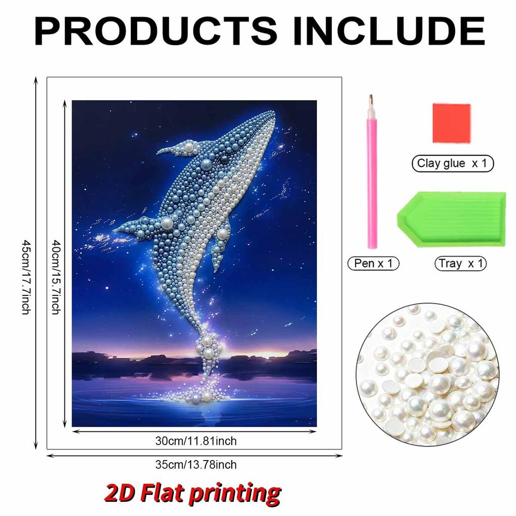 DIY Diamond Art Pearl Painting Kit for Adults, Blue Whale Shaped Pearl Art Painting Wall for Home Office Decor Handmade Gift