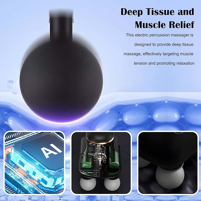 Electric Massager 4-Head Deep Muscle Relaxation Tissue 5 Adjustable Levels Rechargeable Vibration Device for Neck Back Shoulder
