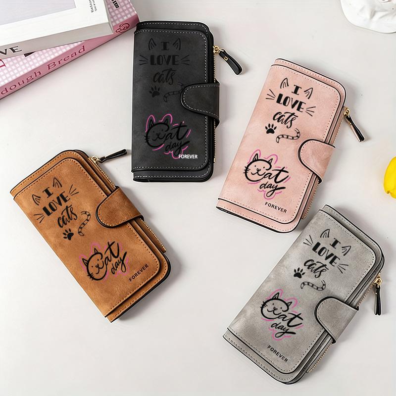 1PC Black Cat Pattern Women's Long Wallet Multi-functional Portable Snap Closure Coin Purse Ideal Gift for Cat Lovers Daily Commute Outdoor Travel