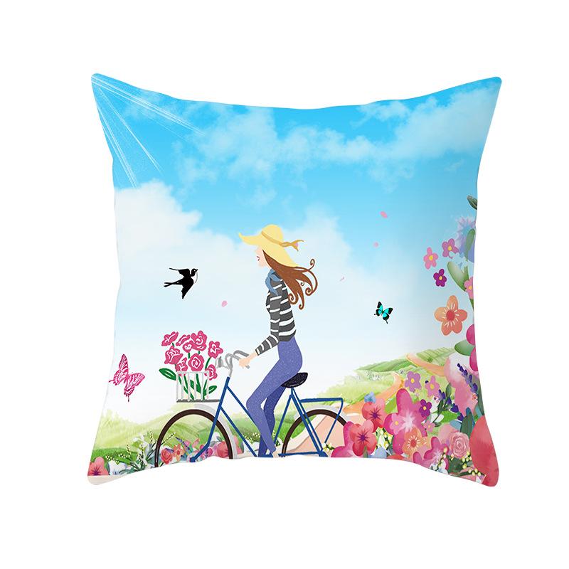 Flower and Grass Bicycle Pillow Cover for Home Ins Nordic Pillow Photo Small Fresh Cushion