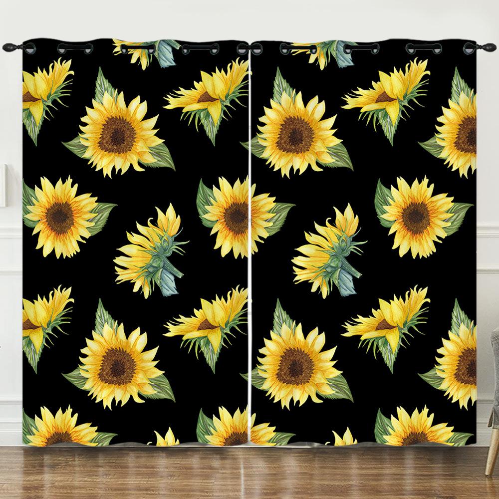 Flower Series Sunflower Digital Printing Curtain Blackout And Punching