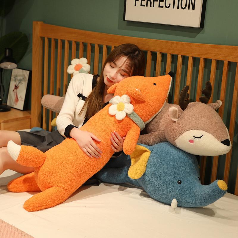 Cartoon Animal Fox Elephant Panda Throw Pillow Plush Toy Doll Girl Sleeping Soothing Long Pillow Rag Doll
