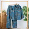 2026 New Spring and Autumn Women's Pajama Set 100% Cotton Gauze Retro Color Knitted Home Clothes Long Sleeve Set Sleepwear