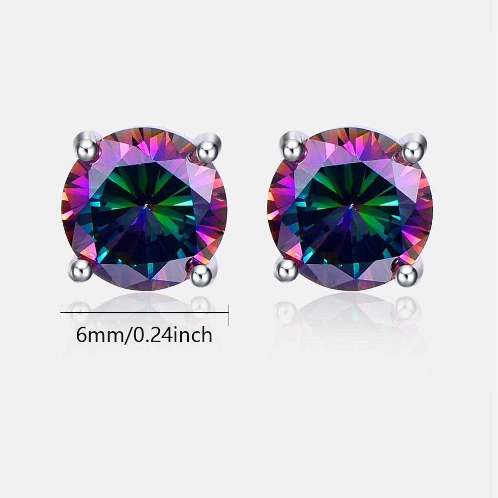 Iridescent Rainbow Stud Earrings - Multi-Color Gem Silver Plated Sparkly Jewelry for Women