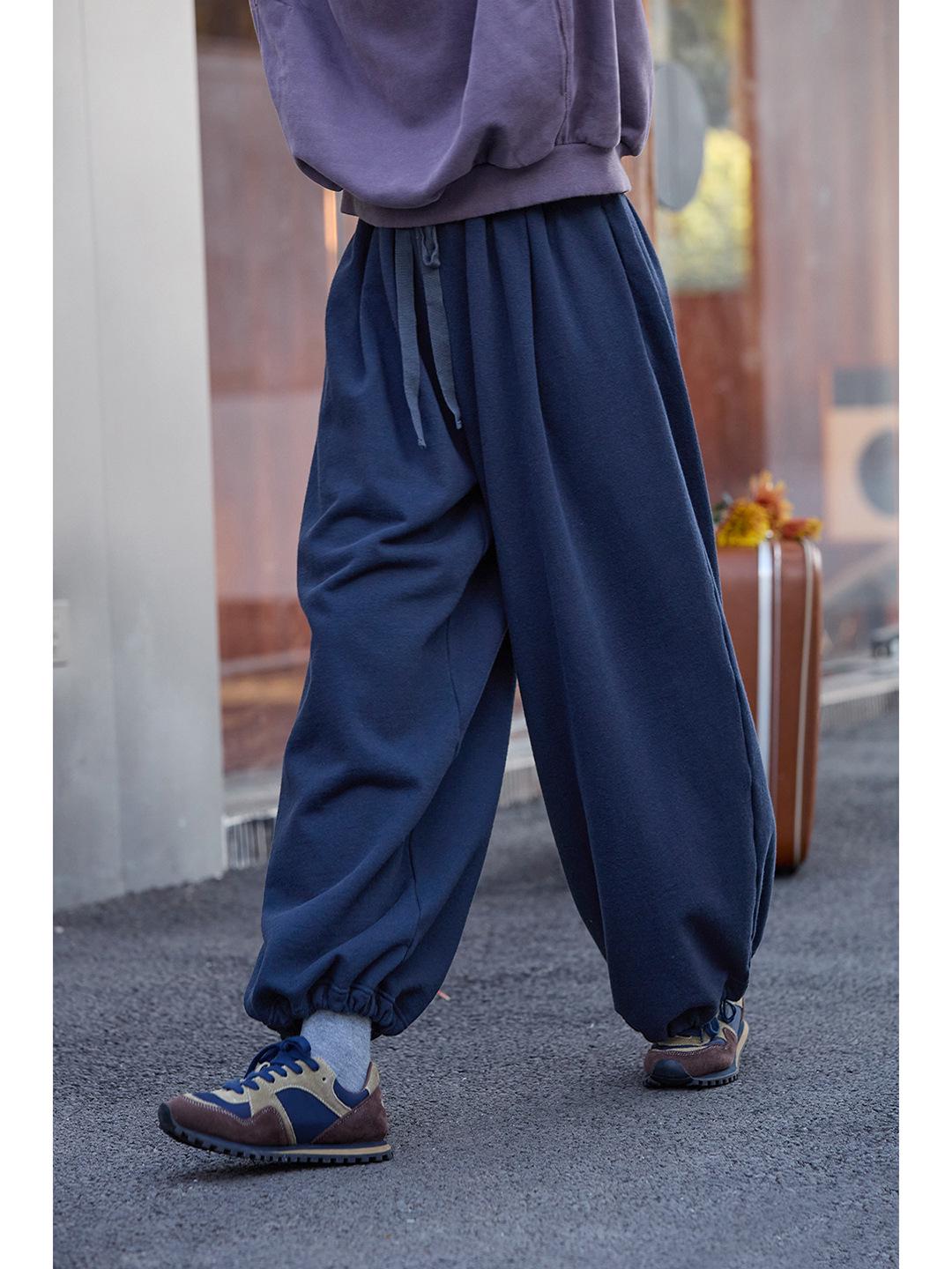 

Winter Retro Navy Blue Cotton Elastic Waist Knit Sweatpants Large темно-синий