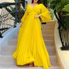 European & American Women's V-neck Sexy Pleated Maxi Evening Dress
