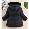 Winter Girls' Mid-length Cotton-padded Jacket, Western-style Heart-shaped Rhombic Pattern Cotton-padded Coat, Fur Collar, Hooded Jacket