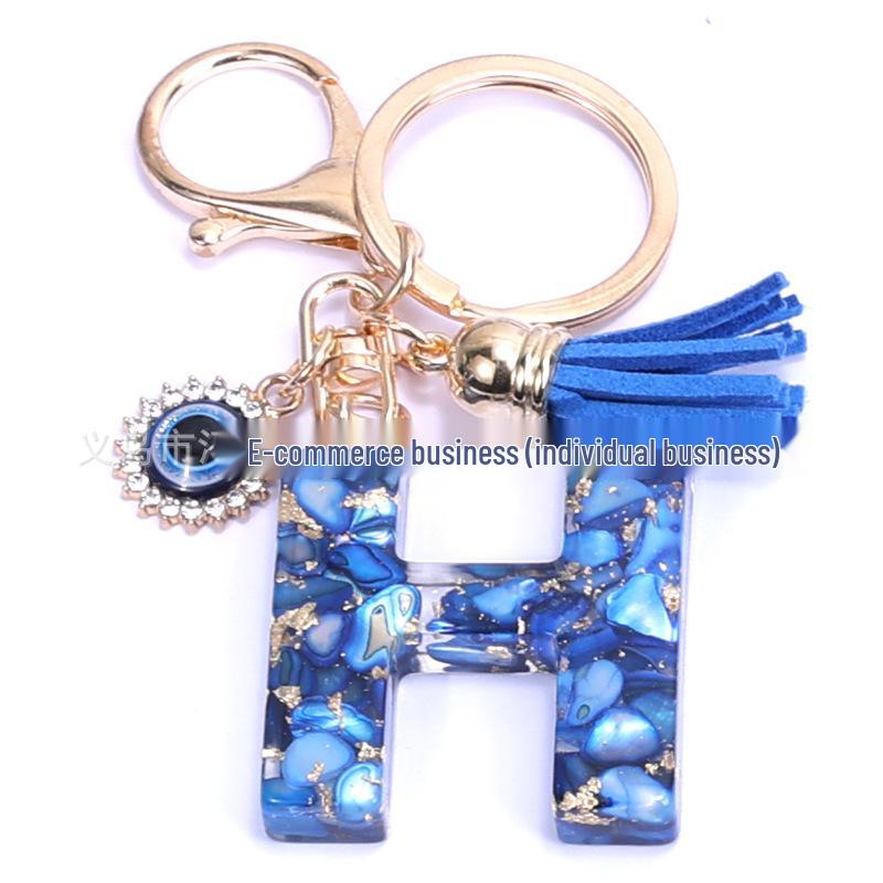 Cross-Border English Alphabet Resin Keychain with Gold Foil Demon Eye Pendant for Girls' Bags and Backpacks