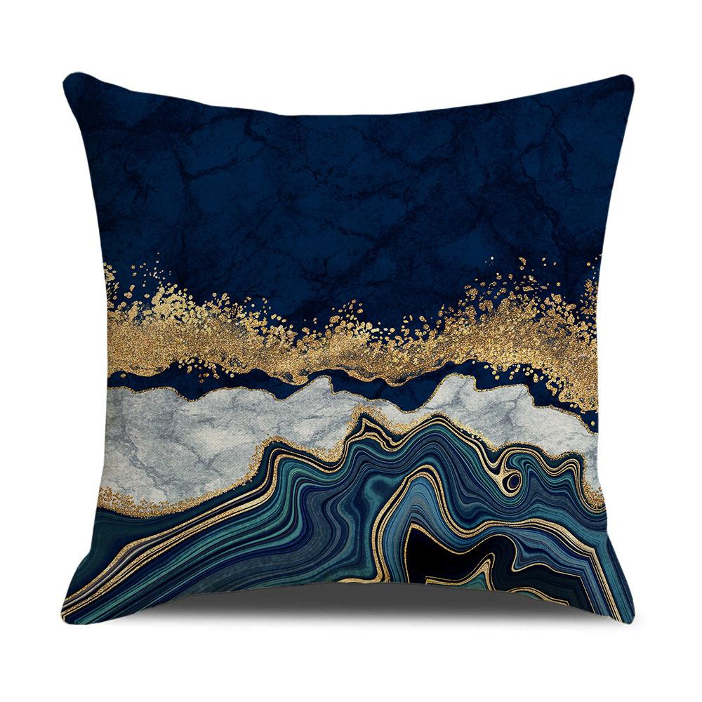 

Modern Marble Texture Cushion Navy Blue Gold Cushion Cover Linen Geometric Cushion Home 45 * 45Cm (excluding pillow core)