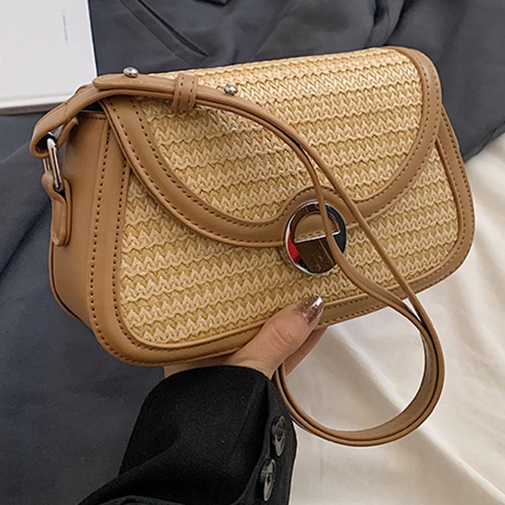 

Women Straw Woven Bag Large Capacity Weaving Underarm Bag Patchwork Fashion Shoulder Bag Adjustable Strap for Outdoor Travel хакі