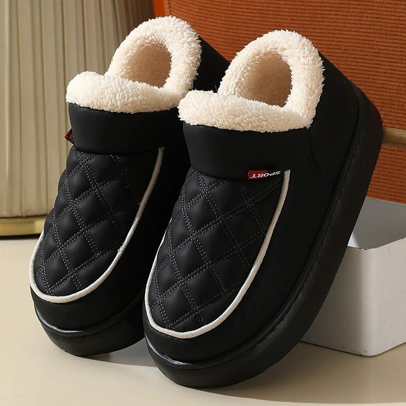 Autumn Winter Warm Snow Boots for Women Plush and Thick Insulation for Warm Home Cotton Shoes Waterproof and Anti Slip Solid Color Cotton Slippers