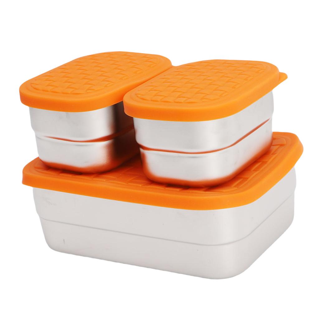 Edelstahl Lunch Snack Behälter Set 230ml 720ml Auslaufsicher 304 Edelstahl Lebensmittelbehälter mit orangen Silikondeckeln Lunchbox