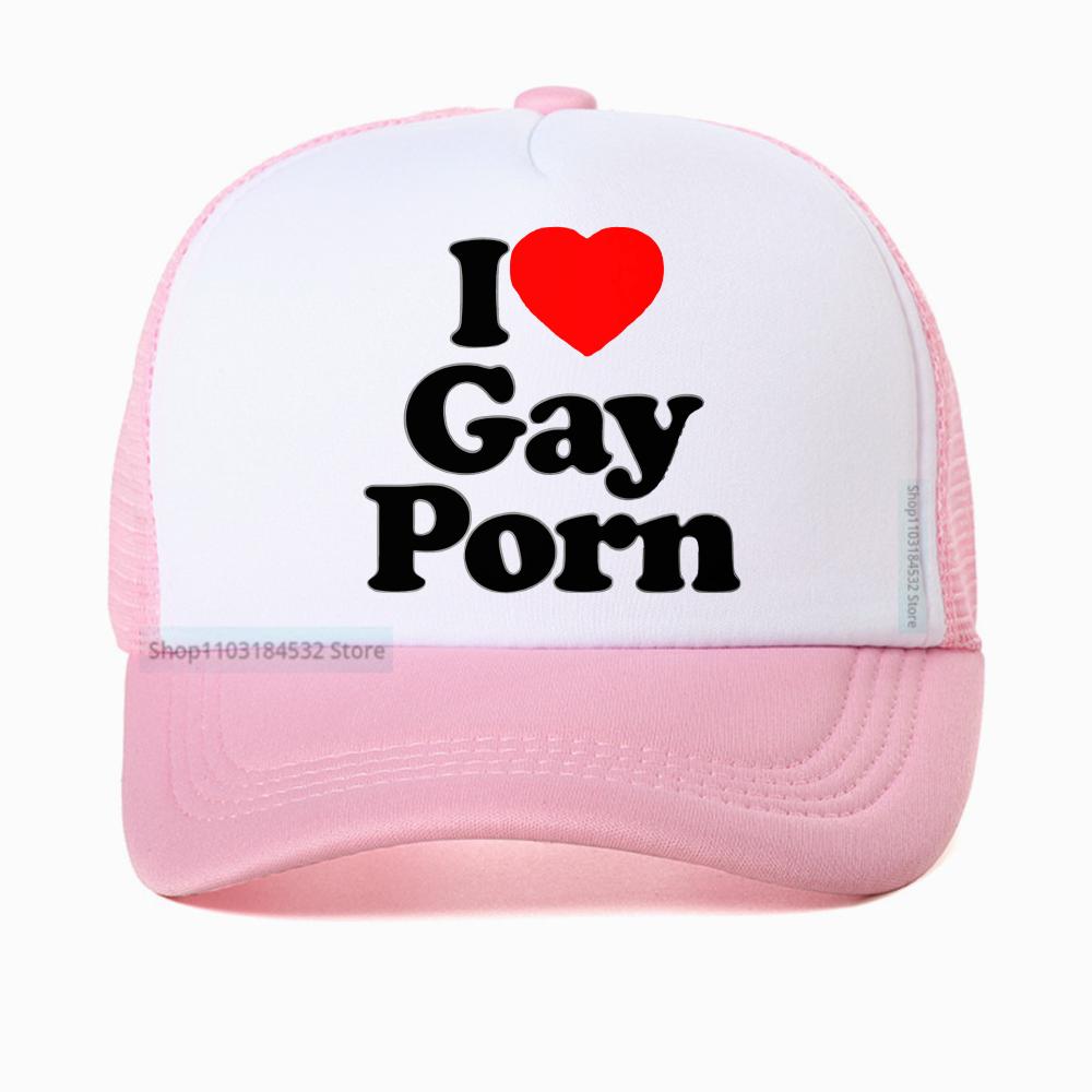 I Love Gay Porn Baseball Cap Unisex Summer Casual Adjustable Snapback Streetwear Breathable Sun Hat Mesh Trucker Cap