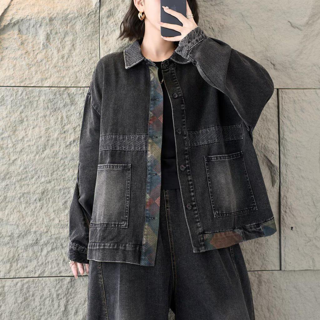Women's Plus Size Versatile Long Sleeve Denim Jacket - Spring Collection