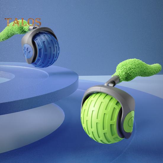 Interaktives Katzenballspielzeug, wiederaufladbar über USB, rollendes Ballspielzeug, Zwei-Geschwindigkeitseinstellung, automatisch bewegliches Katzenspielzeug mit Schwanz für Hauskatzen