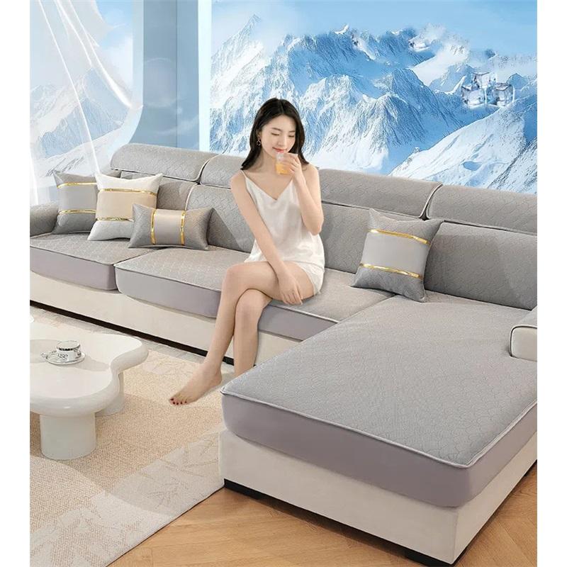 Housse de Canapé en Soie Fraîche Protection Complète Coussin de Canapé Coussin de Siège d'Été Housse de Canapé Antidérapante Pour Temps Chaud