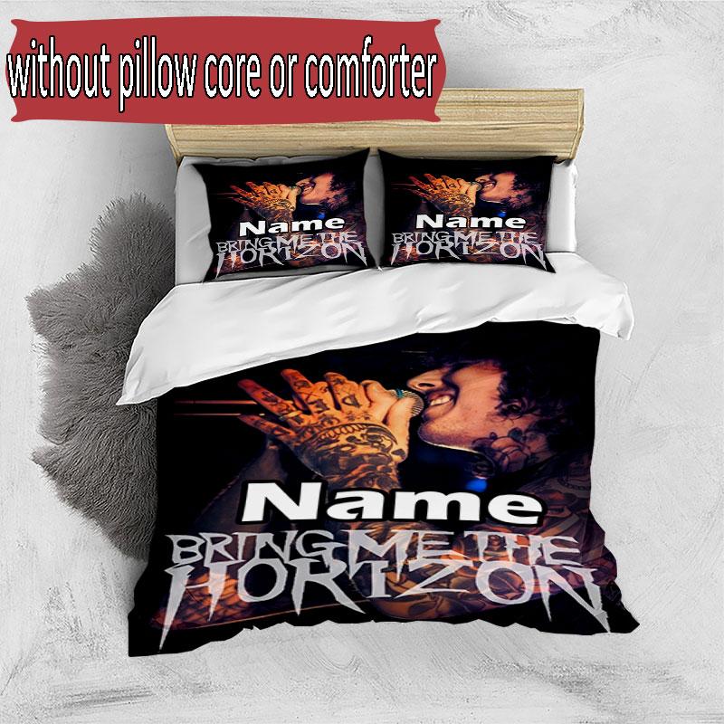 3pcs Duvet Cover Set (1*Duvet Cover + 2*Pillowcase, Without Core), Custom Name Bring Me the Horizon Pattern Bedding Set, Home Bedroom Decor Gift