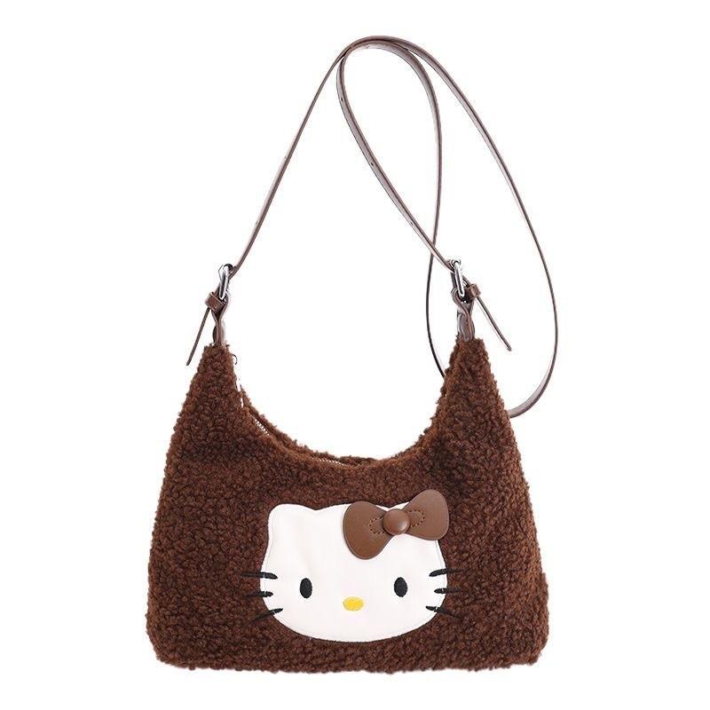 Hello Kitty Plush Tote Bag For Women And Men With Cartoon Pattern And Padded Shoulder Strap