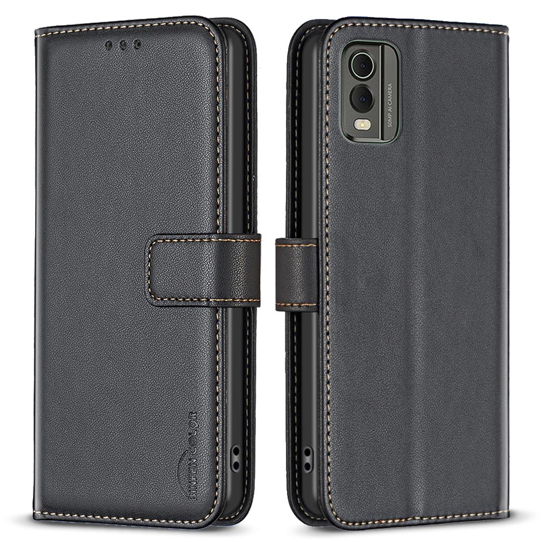 

BINFEN COLOR BF17 For Nokia C32 Phone Stand Case PU Leather+TPU Wallet Phone Cover Black