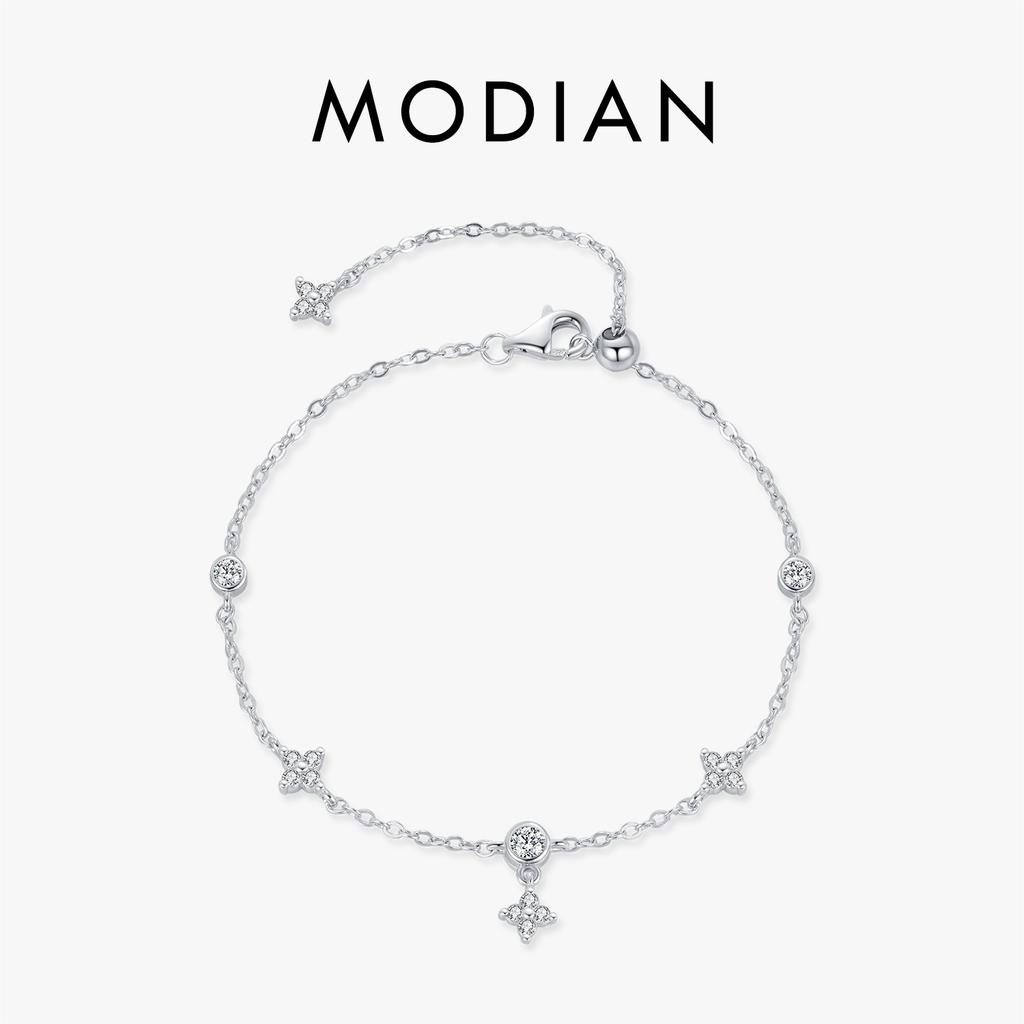 MODIAN Sparkling CZ Bracelet 925 Silver Delicate Four Leaf Clover Charm Bracelet For Women Fine Jewelry Vacation Gift