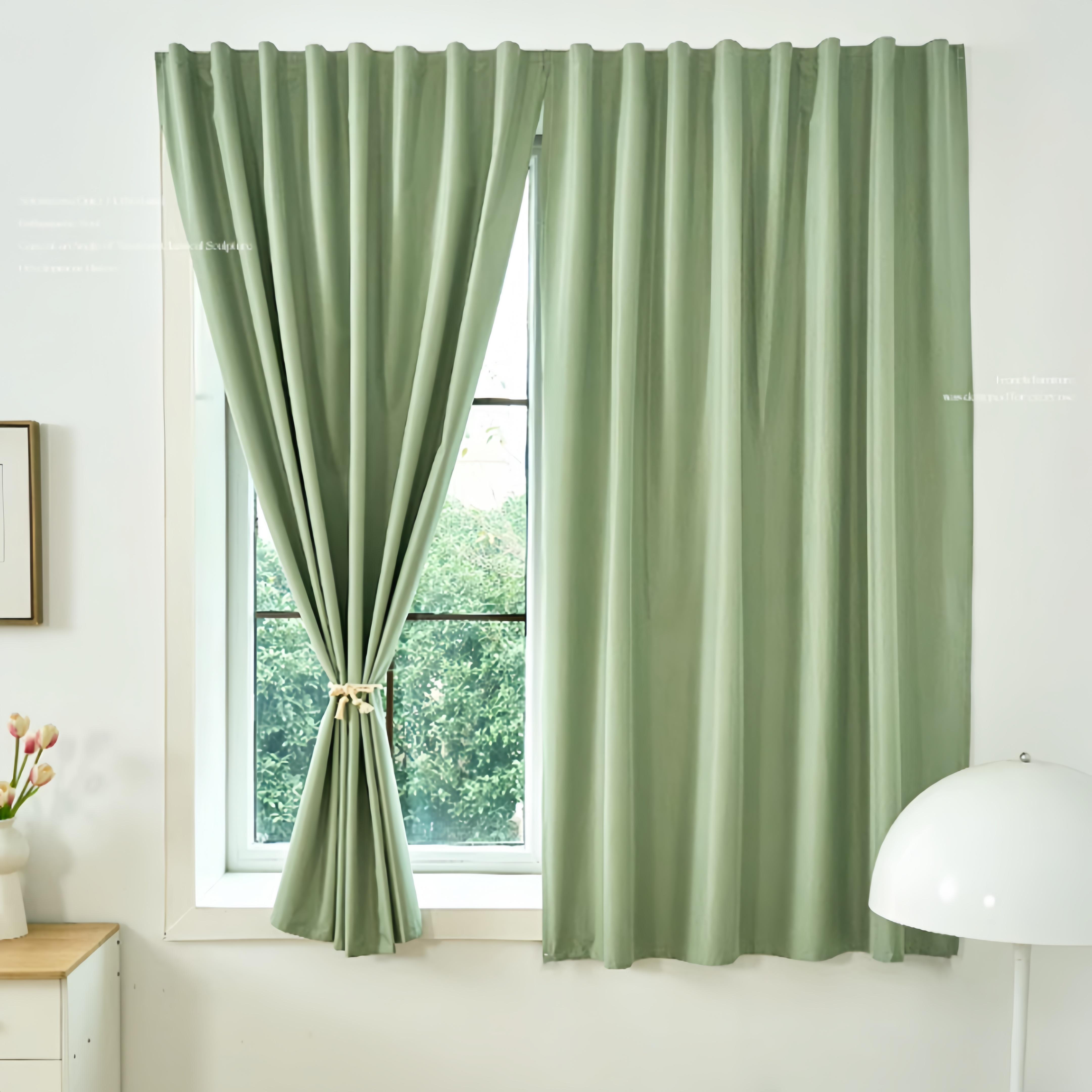 Sterke Verduisterende Klittenband Gordijnen Dubbellaags Design Zelfklevend Voor Slaapkamer En Woonkamer Voor Elegante Decoratie W100xH135cm&Velcro groen