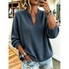 VEZFAA Women's Fashion Casual Fall Winter Solid Color Print Long Sleeve V-Neck Sweaters
