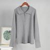 Women's Polo Collar Long Sleeve Regular Fit Sweater Solid Viscose Polyester Nylon Half Zip Ribbed Knit Casual Pullover Top