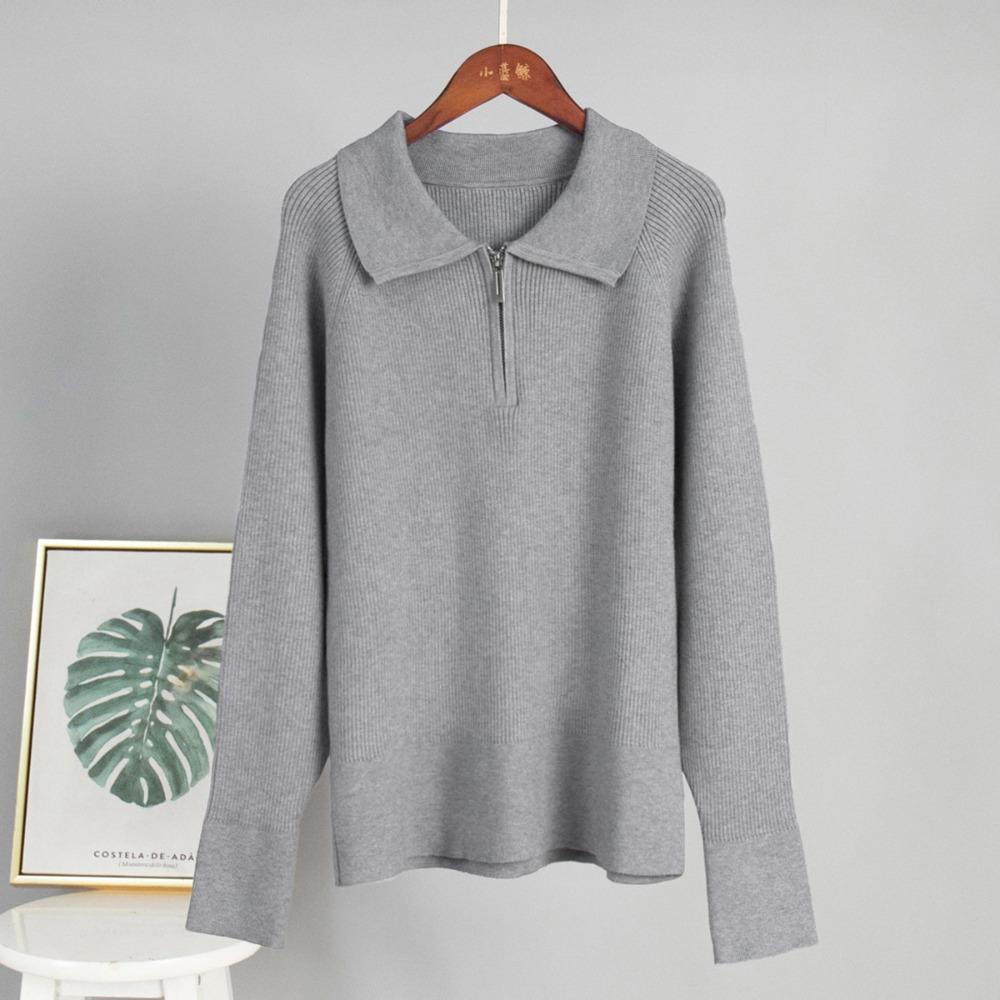 Women's Polo Collar Long Sleeve Regular Fit Sweater Solid Viscose Polyester Nylon Half Zip Ribbed Knit Casual Pullover Top