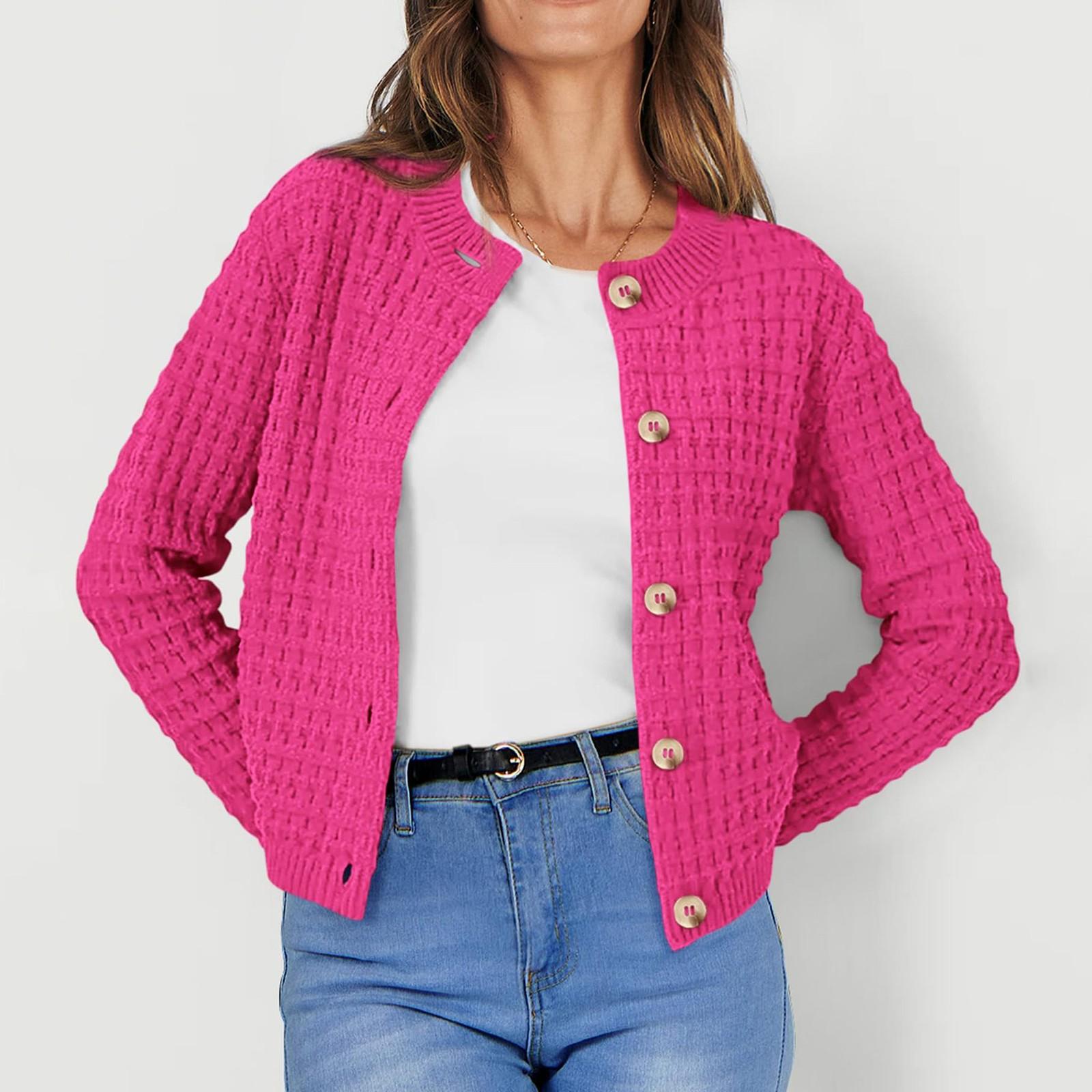 

Женский модный однотонный кардиган на пуговицах, вязаный, с длинными рукавами, повседневный свитер-жакет S