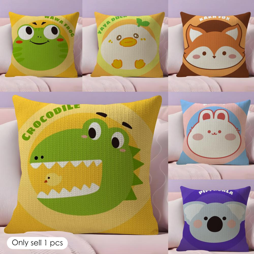 INS Cute Animals Cushion Cover Natural Linen Organic Fabric DoubleSided Printing Couch Pillow Covers Home Decor