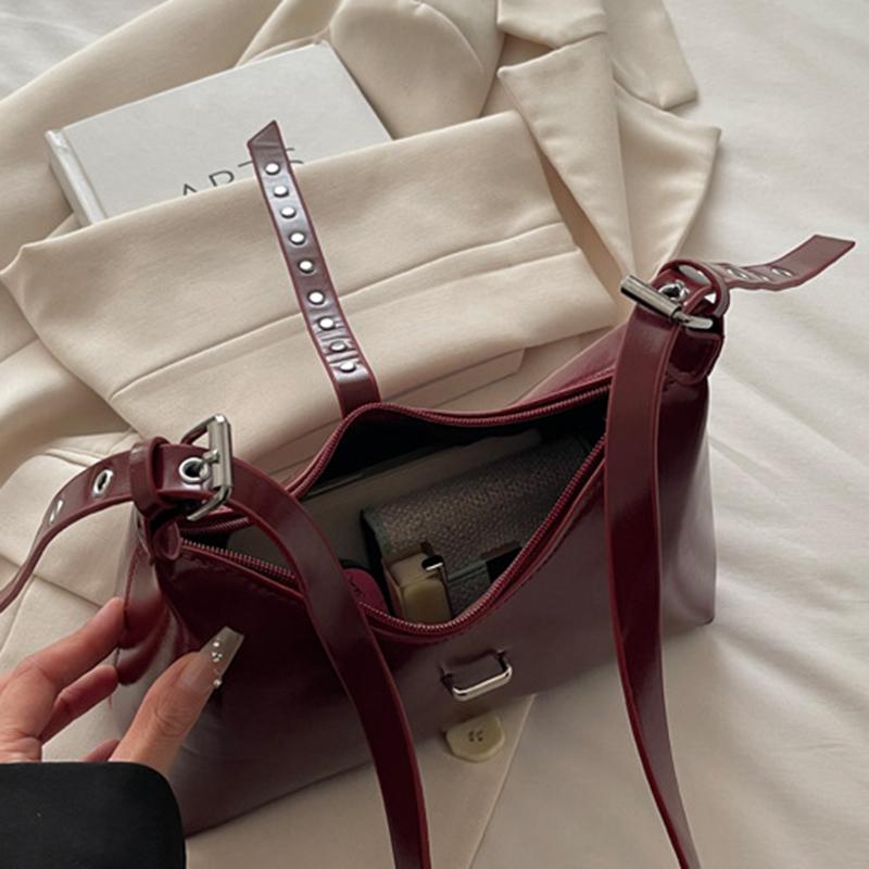 Autumn Vintage PU Hobos Shoulder Bags for Women Versatile Belt Design Ladies Crossbody Bag Simple Solid Color Female Handbags