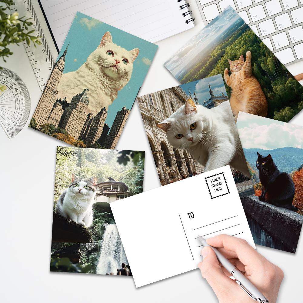 32pcs, Cat Travel Postcards, Birthday/Anniversary Gifts, Themed Notebooks/Greeting Cards/Postcards, Collectible and Mailable