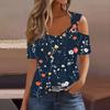 Sexy Cold Sholuder Tops For Women  Summer Hollow Out Eyelet Short Sleeve Blouse Loose V Neck Tshirt Trendy Casual Tunics