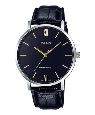 Quartz Men's Watch MTP-VT01L-1B Black with Black Leather Band (Imported)