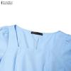 ZANZEA Abito Casual Elegante da Donna con Scollo Quadrato e Maniche Corte