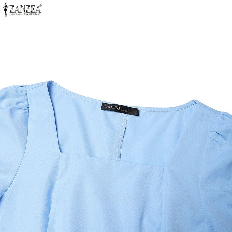 ZANZEA Abito Casual Elegante da Donna con Scollo Quadrato e Maniche Corte