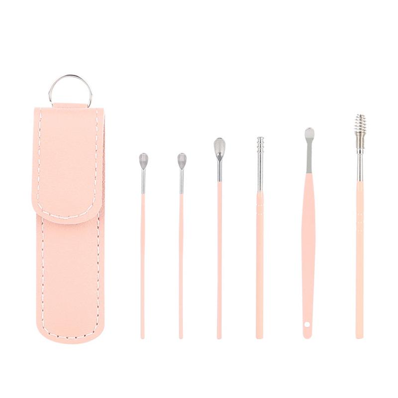 6-Piece Portable Ear Cleaning Kit with Spiral Spring Ear Picks, Carbon Steel Earwax Remover Tool for Home Travel Hygiene Care