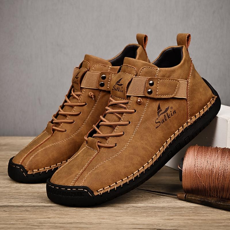 Handmade Leather Casual Men Shoes Design Sneakers Man Breathable Leather Shoes Men Ankle Boots Outdoor