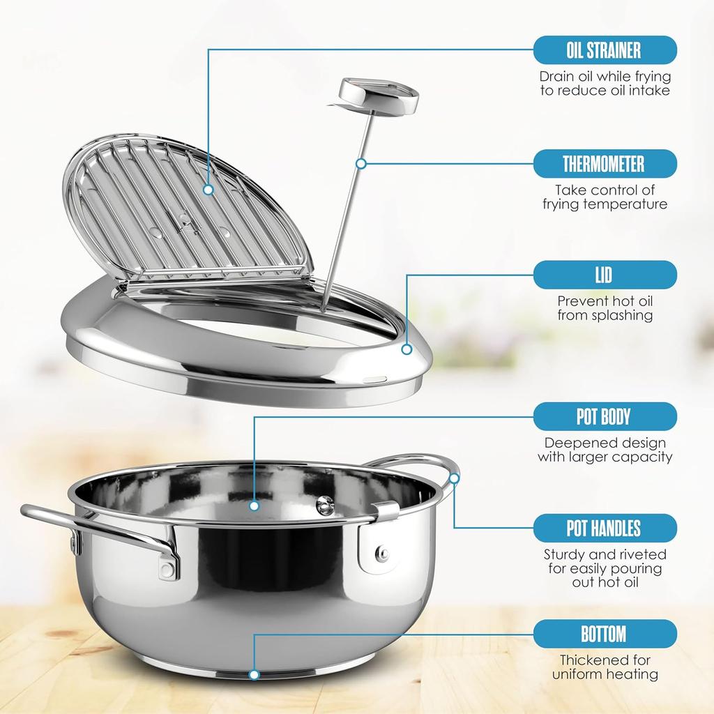 Mini Deep Fryer, Japanese Frying Pot, Stove Top Deep Fryer Pot, Frying Pot with Basket, with Lid, Temperature Gauge,