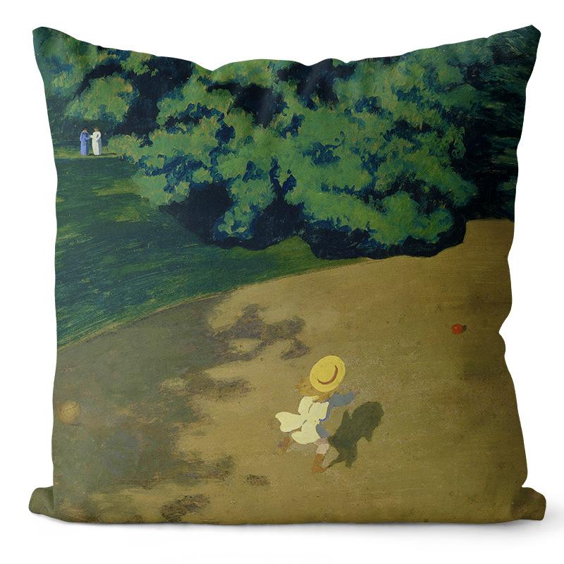 Art Oil Painting Pillow Cover Pastoral Forest Green Flower Home Light Luxury Pillow Sofa Car Bedside Cushion Cover